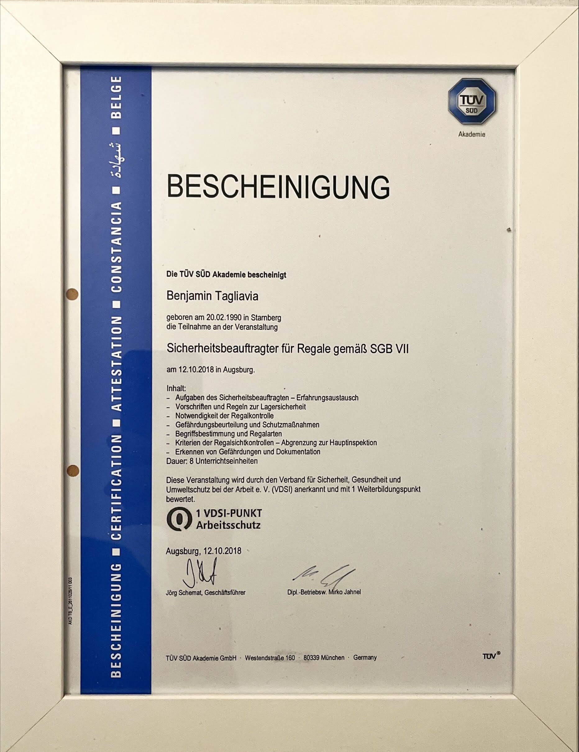 Zertifikat Sicherheitsbeauftragter